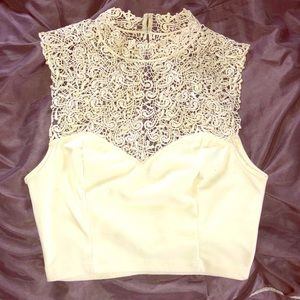 Lace, High neck Crop top.